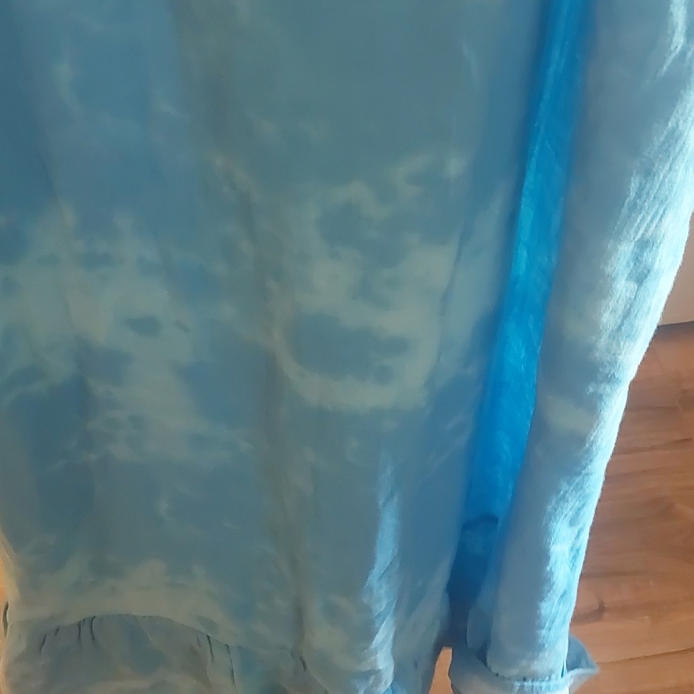 Time And Tru Blue Tie Dye Ruffle Tie Shoulder Midi Dress Sz L - Picture 12 of 17